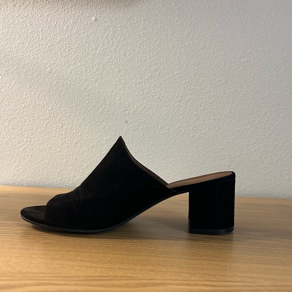 Suede black heeled slides